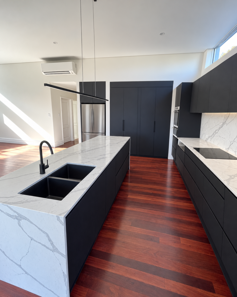 Kitchen with timber flooring